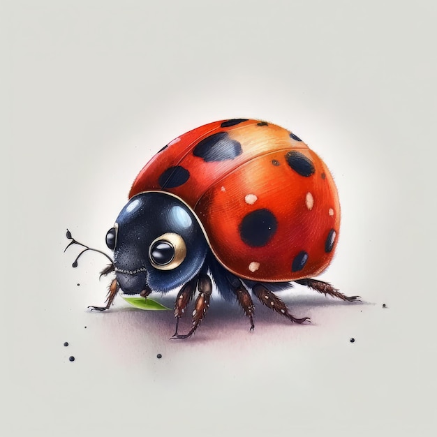 Cute watercolor cartoon ladybug on white background Illustration AI Generative