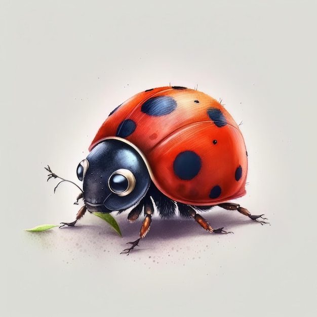 Cute watercolor cartoon ladybug on white background Illustration AI Generative