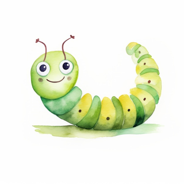 Photo cute watercolor caterpillar illustration with comical figurative style