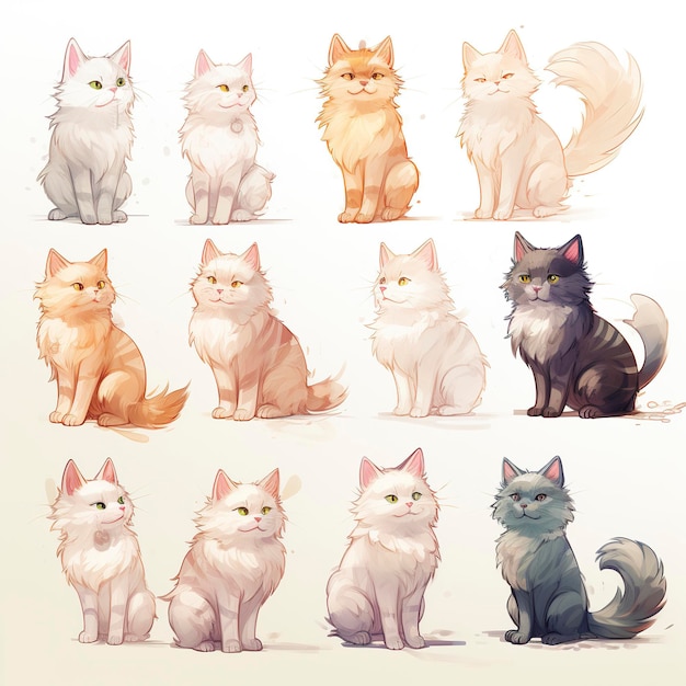 Cute watercolor cats character collection