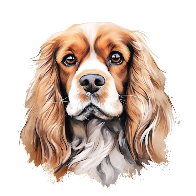 cute watercolor Charles spaniel dog breed illustration