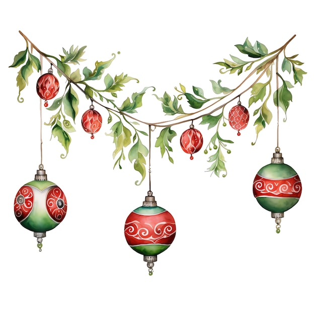 Милые акварельные рождественские украшения иллюстрация для Рождества