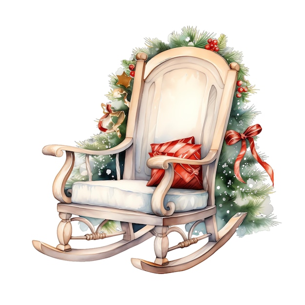 Cute watercolor christmas rocking chair illustration for christmas