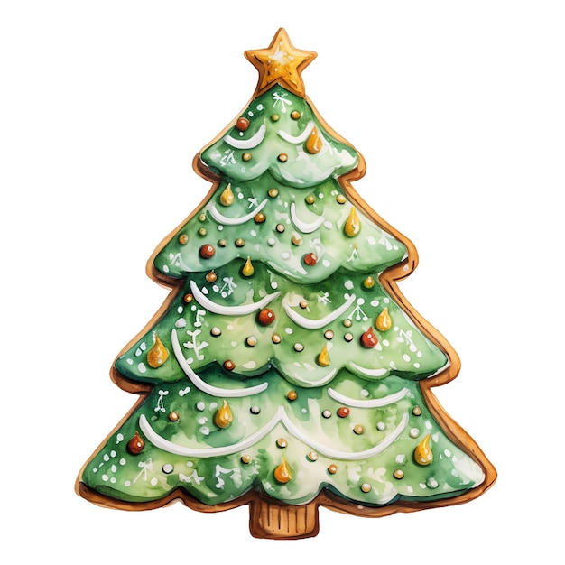 Cute watercolor christmas tree cookie illustration for christmas