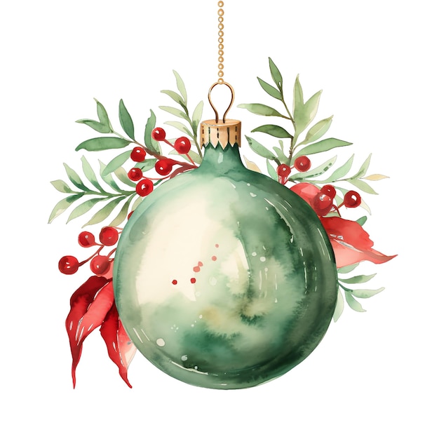 Cute watercolor christmas tree decoration ornament illustration for christmas