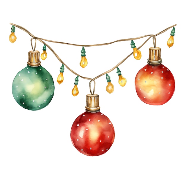 Cute watercolor christmas tree ornaments illustration for christmas