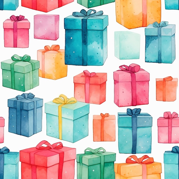Cute watercolor colorful gift boxes seamless pattern