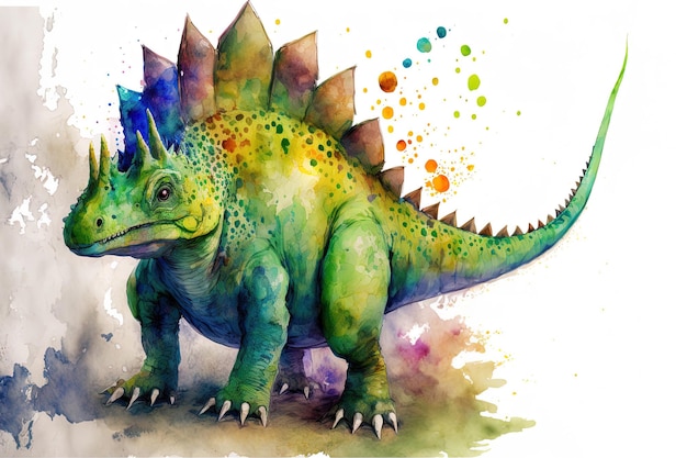 Cute watercolor drawing of a dinosaur