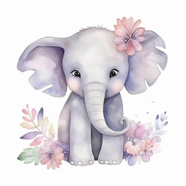 Cute watercolor elephant Illustration Generative AIxD