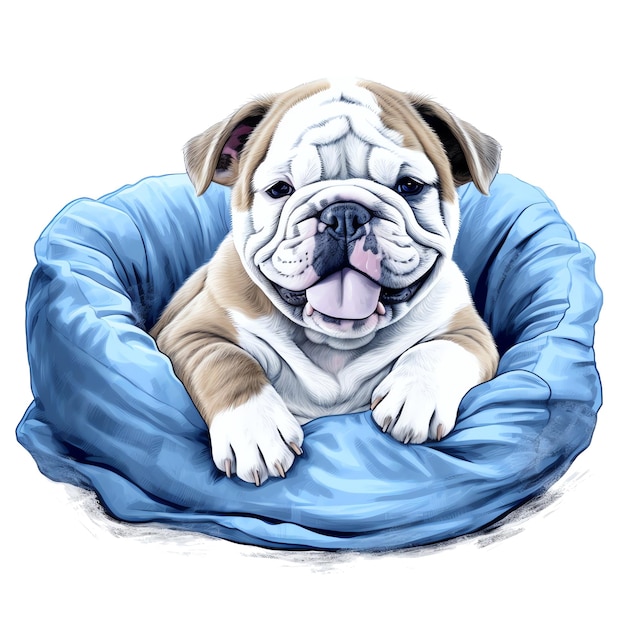 cute watercolor English Bulldog dog breed illustration