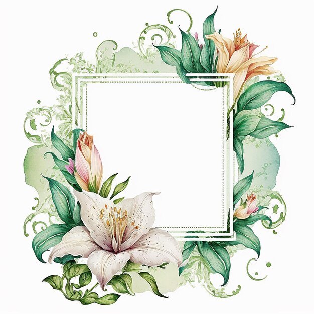 Cute Watercolor Floral Frame Illustration Generative AI