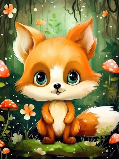 Cute watercolor fox illustration for children