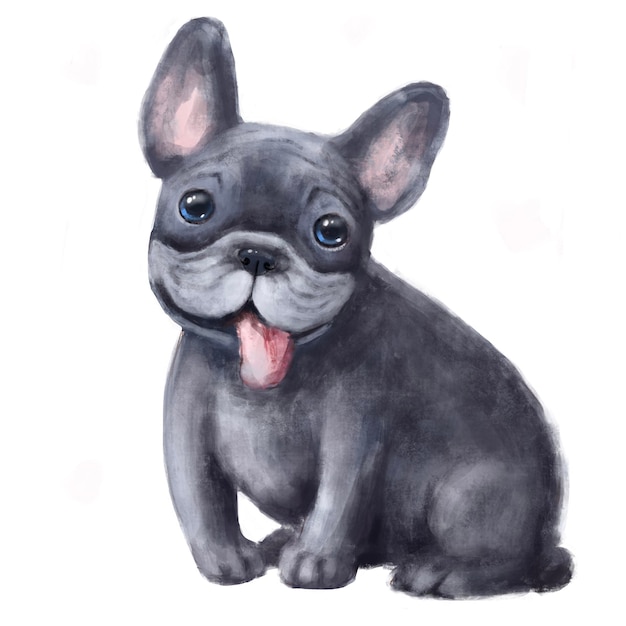 cute watercolor french bulldog with stupid face animal clipart