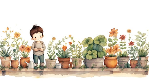 Photo cute watercolor garden illustration