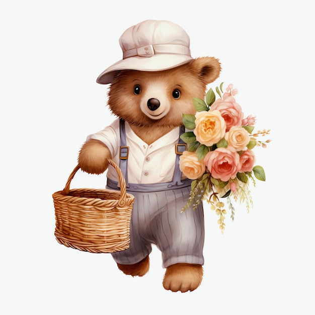 Cute watercolor groom bear illustration teddy bears clipart