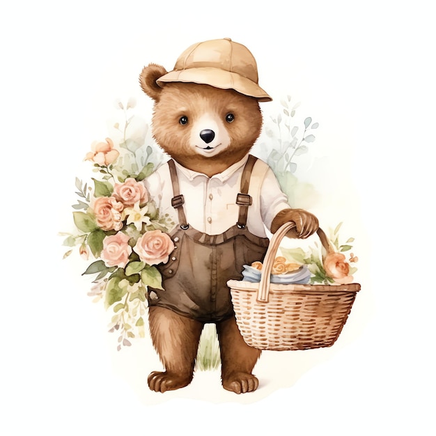 Cute watercolor groom bear illustration teddy bears clipart
