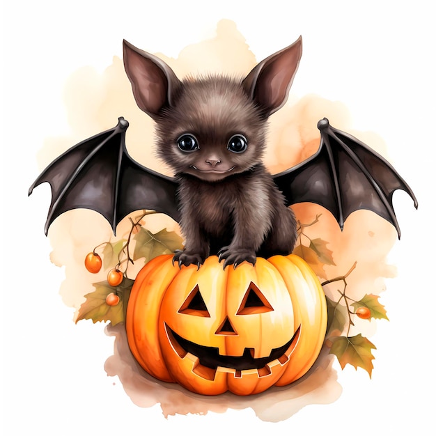 Cute watercolor halloween bat illustration