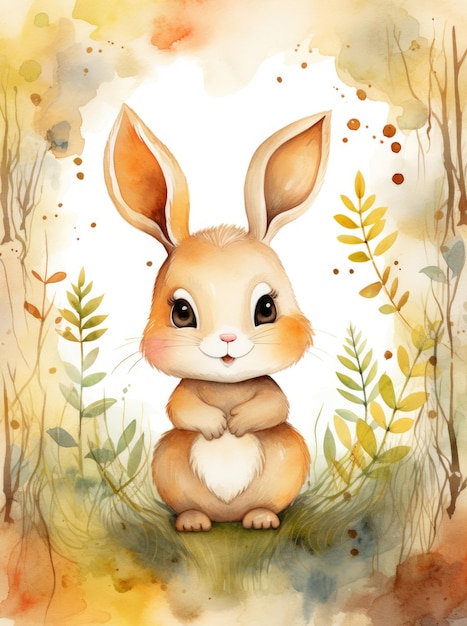 Cute watercolor hare illustration for children