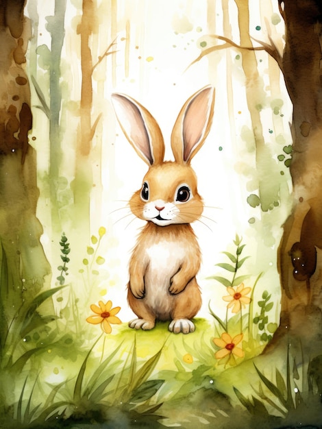 Cute watercolor hare illustration for children