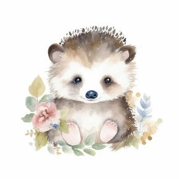 Cute watercolor hedgehog Illustration AI GenerativexA