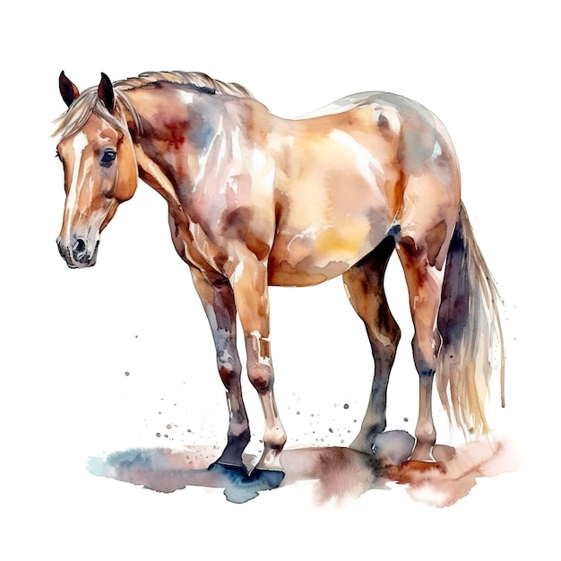 Cute watercolor horse on the white background Animal watercolor silhouette sketch