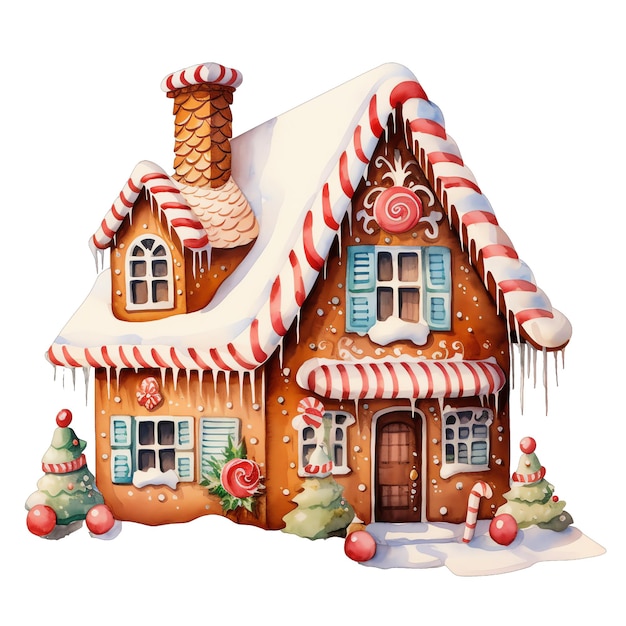 Cute watercolor house with christmas decorations illustration for christmas