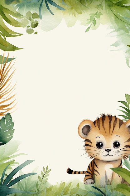 Photo a cute watercolor jungle theme border with animals frame background