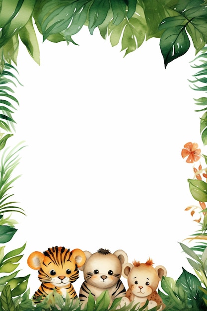 Un carino tema dell'acquerello della giungla con lo sfondo del telaio degli animali