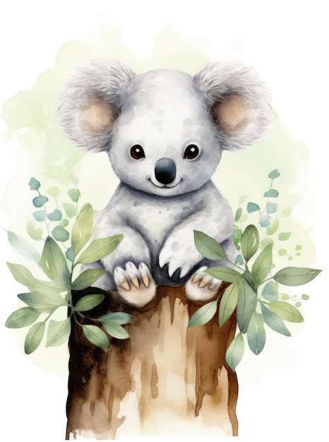 Cute watercolor koala illustration for children