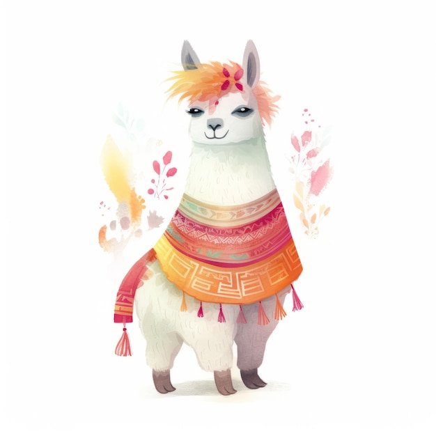 Cute watercolor lama Illustration AI GenerativexA