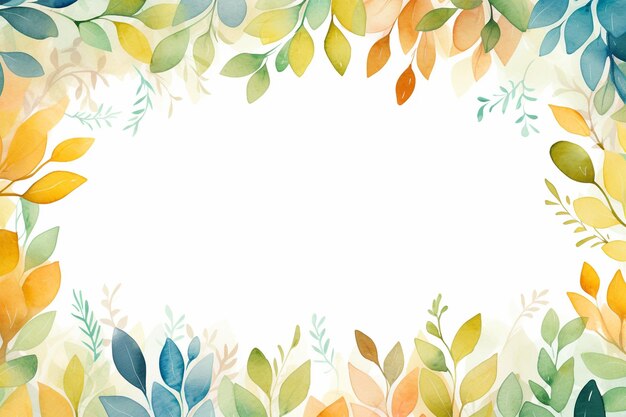 Cute watercolor leaves frame with watercolor background