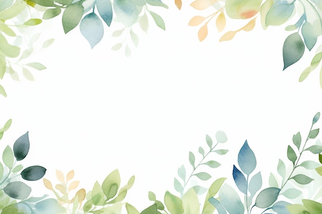 Cute watercolor leaves frame with watercolor background