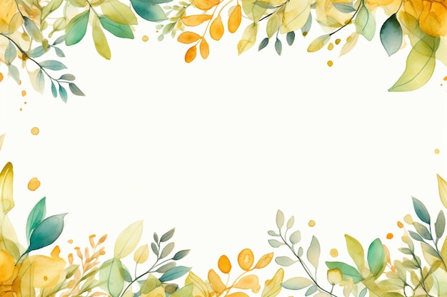 Cute watercolor leaves frame with watercolor background