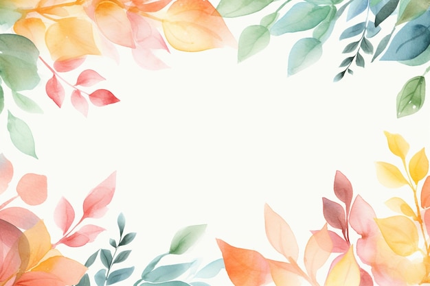 Cute watercolor leaves frame with watercolor background