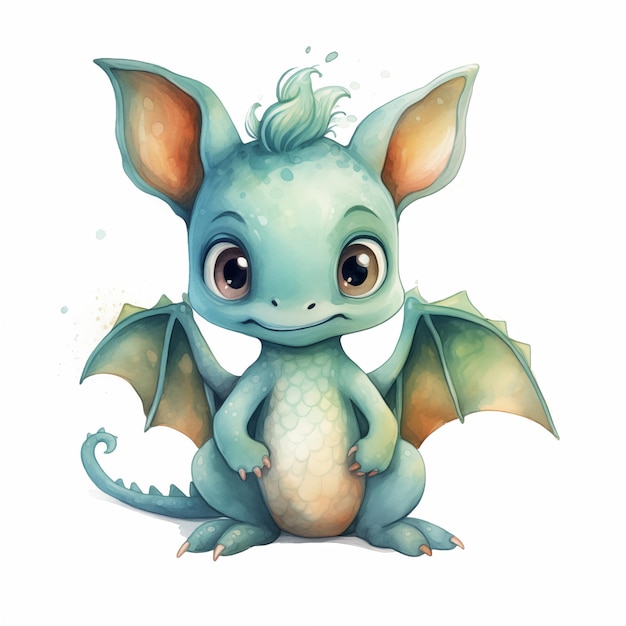 Cute watercolor little dragon baby illustration isolated clipart character