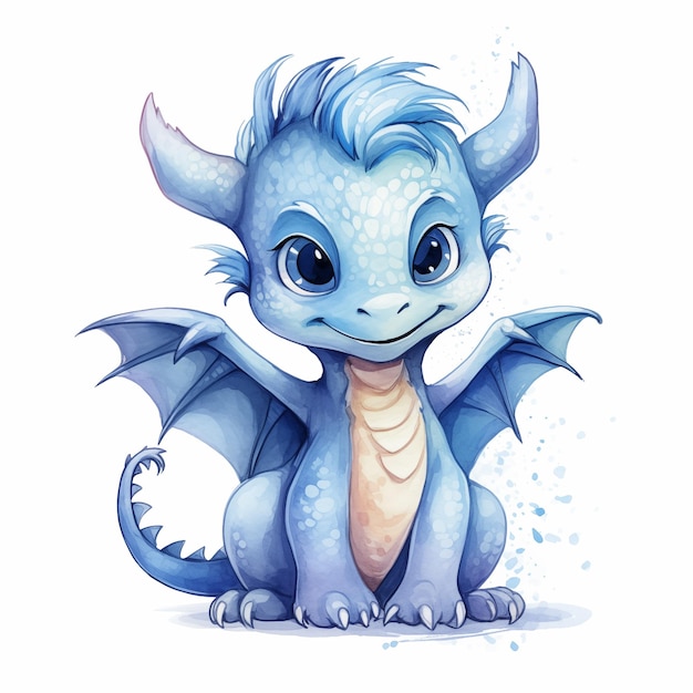 Cute watercolor little dragon baby illustration isolated clipart character