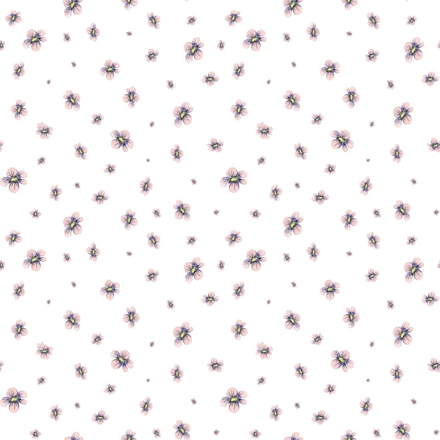 Photo cute watercolor little flowers on white background seamless pattern