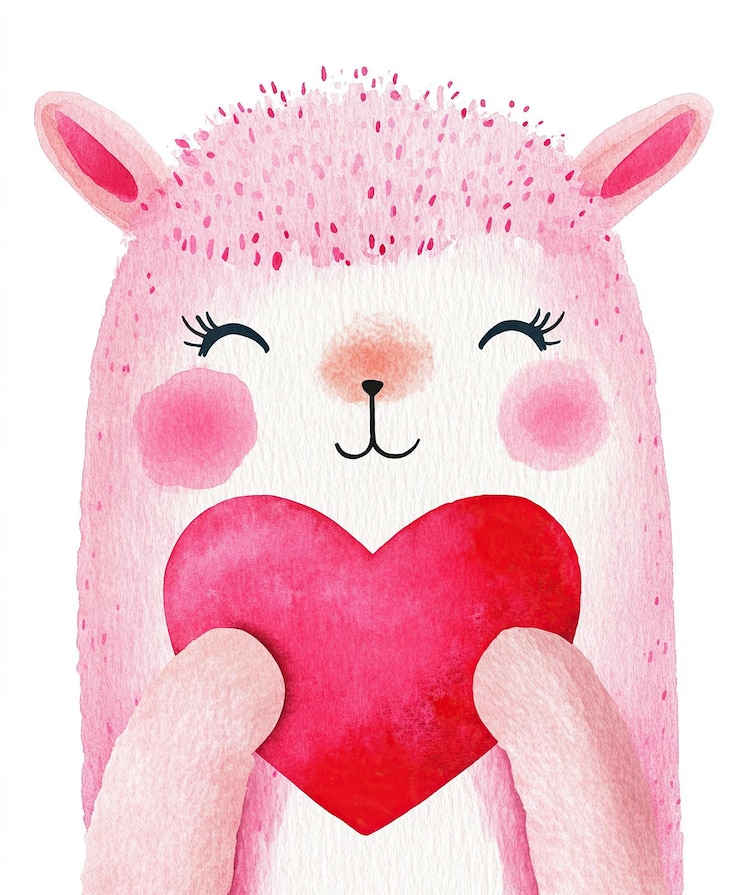 Photo cute watercolor llama gives heart clipart for romantic cards