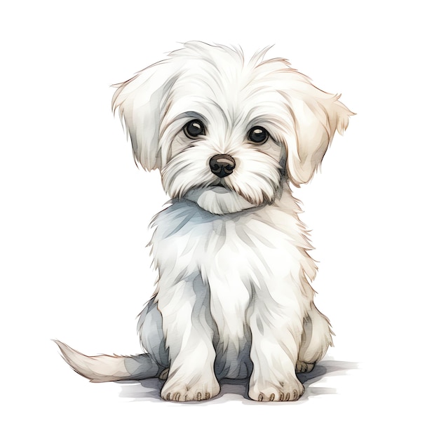 cute watercolor Maltese dog breed illustration