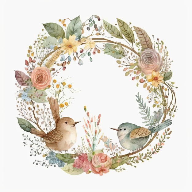 Cute Watercolor Natural Flower Illustration AI Generative