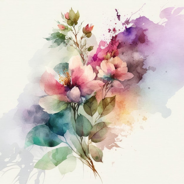 Cute Watercolor Natural Flower Illustration Generative AI