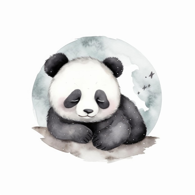 Cute watercolor night panda Illustration Generative AI