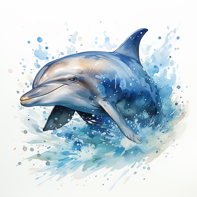 cute_watercolor_painting_of_a_dolphin_sea_white