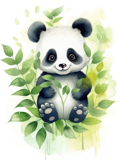 Cute watercolor panda illustration for children