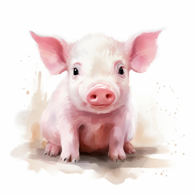 Cute watercolor pink pig isolated Illustration AI GenerativexA