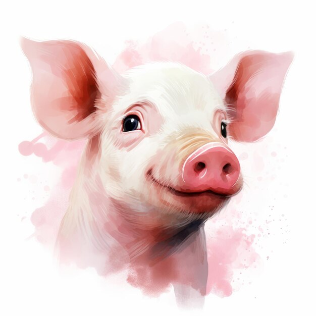 Cute watercolor pink pig isolated Illustration AI GenerativexA