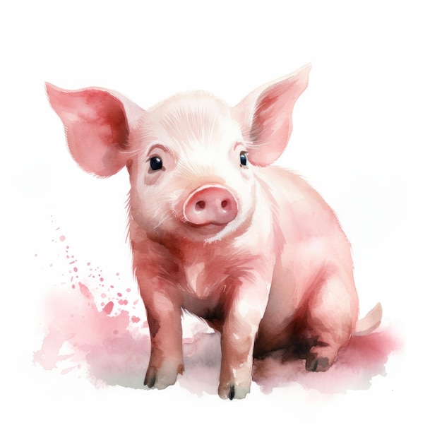 Cute watercolor pink pig isolated Illustration AI GenerativexA