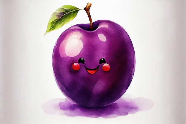 Cute watercolor plum with a happy face