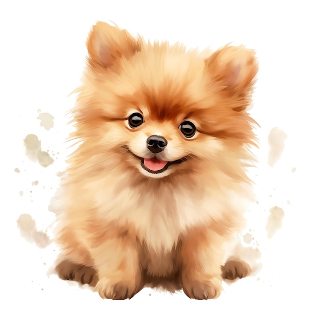 cute watercolor Pomeranian dog breed illustration