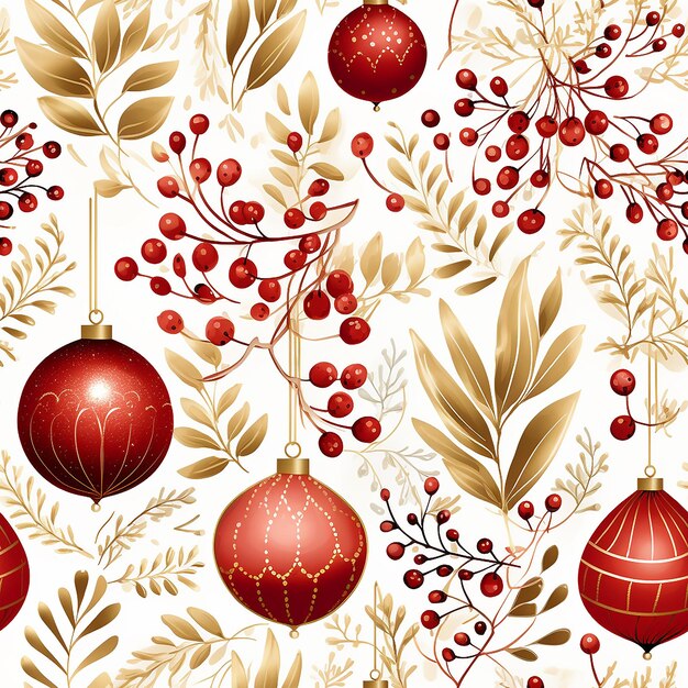 かわいい水彩の赤と金のクリスマスのシームレスなパターン